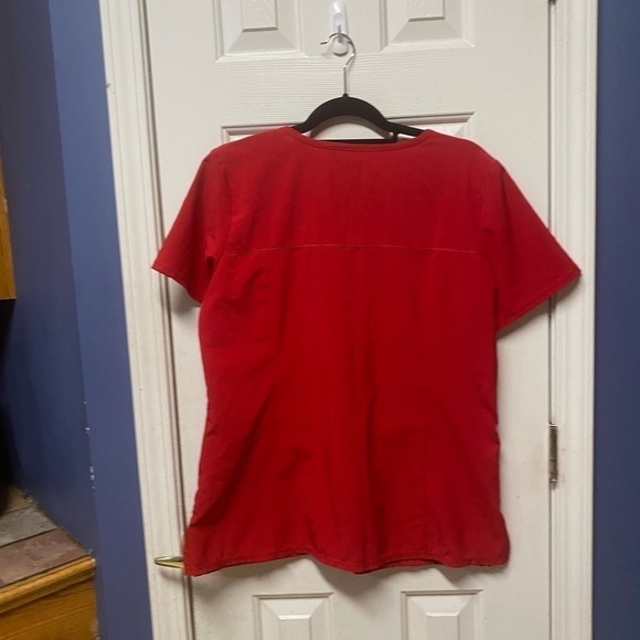 Scrubstar Premium Stretch Scrub Women Mock Wrap Red Chili Top Nurse Medical M - Picture 8 of 8